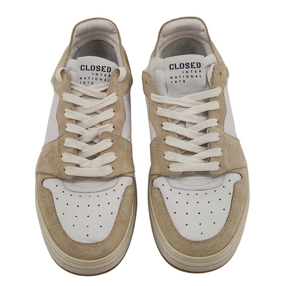 CLOSED Womens Sneakers US 9 EU 39 White Leather Beige Suede Made in Italy